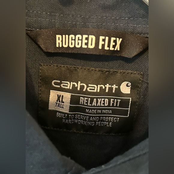 Carhartt Mens XL Tall Navy Blue Relaxed Fit Rugged Flex Short Sleeve Shirt - Picture 4 of 7